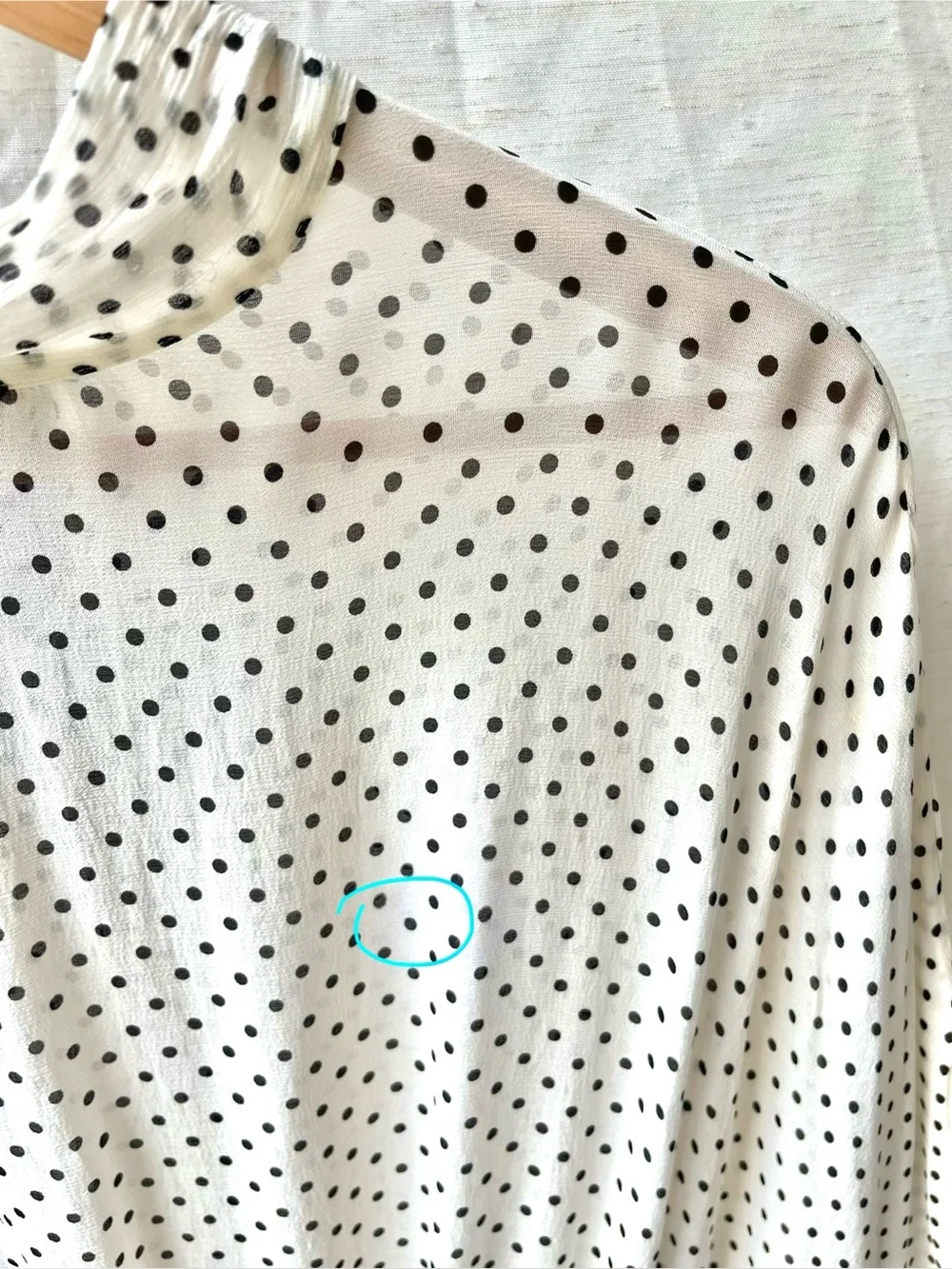 Zara Polka Dot Blouse Top Semi Sheer Draped Puff Sleeves High Neck White Black